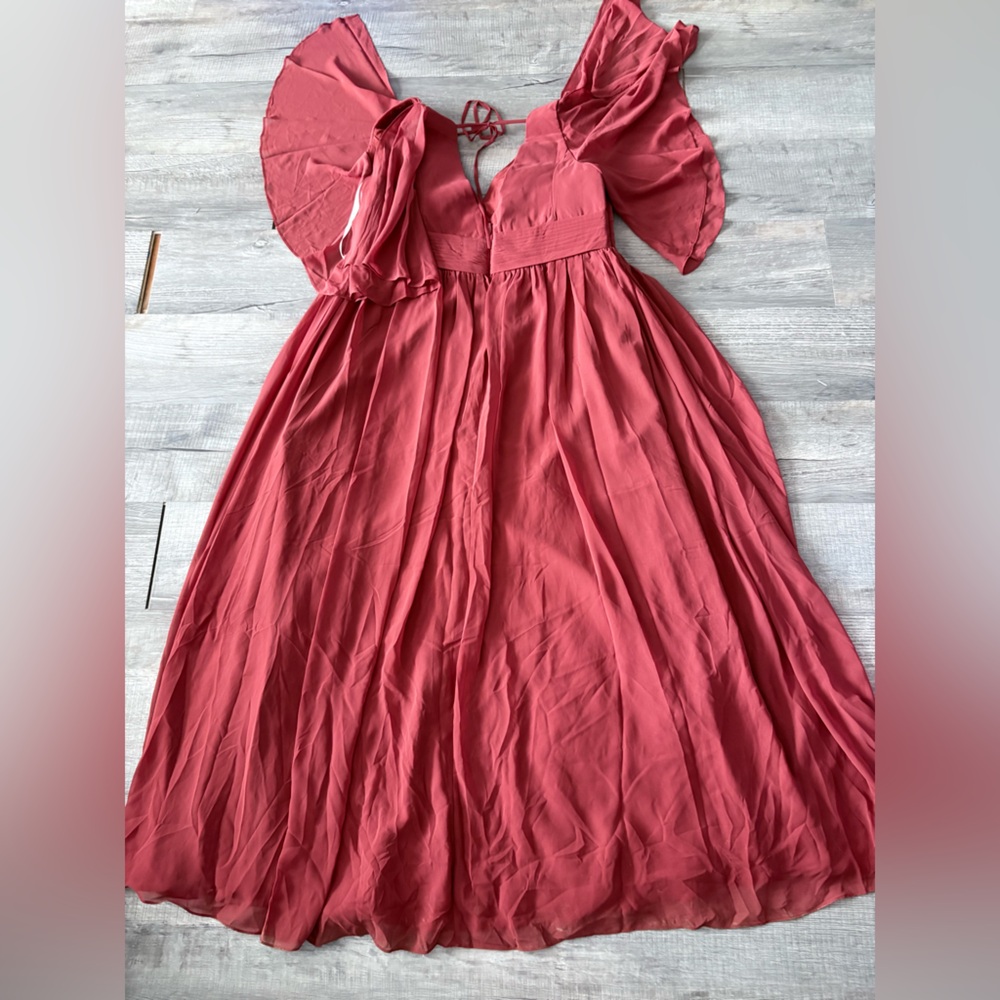 Azazie Dusty Rose V-Neck Chiffon Wedding Dress - Picture 3 of 10